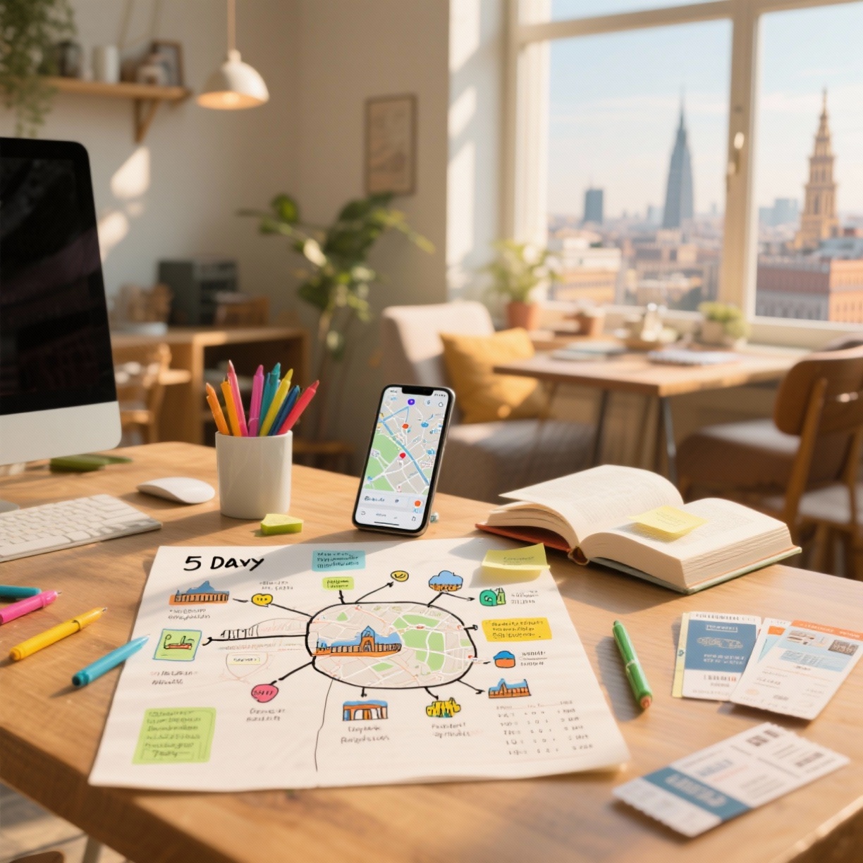 Mapa-mental de 5 dias: deslocamentos e atrações sem correria